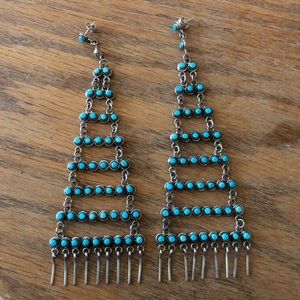 Vintage Zuni April Haloo Turquoise and Silver Statement Earrings